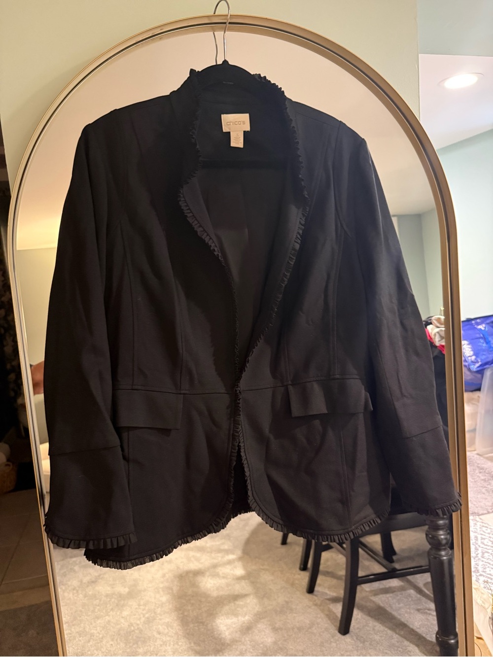 Chico's Black Fringed Open-Front Blazer